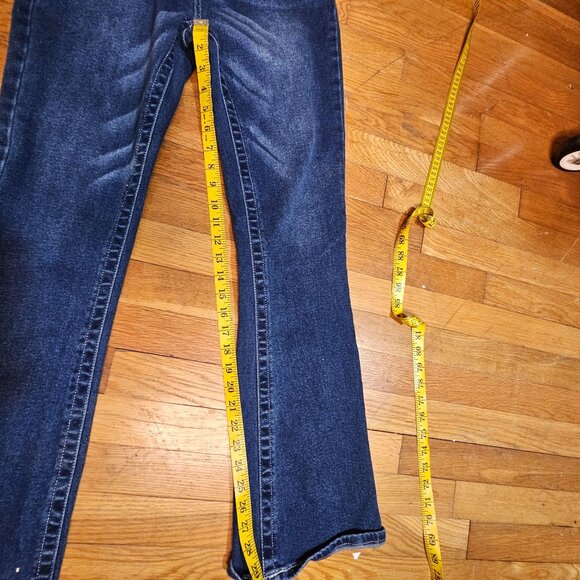 Woman's Bamboo dark wash white stitch embroidered distressed flared mid rise jea - Picture 11 of 11